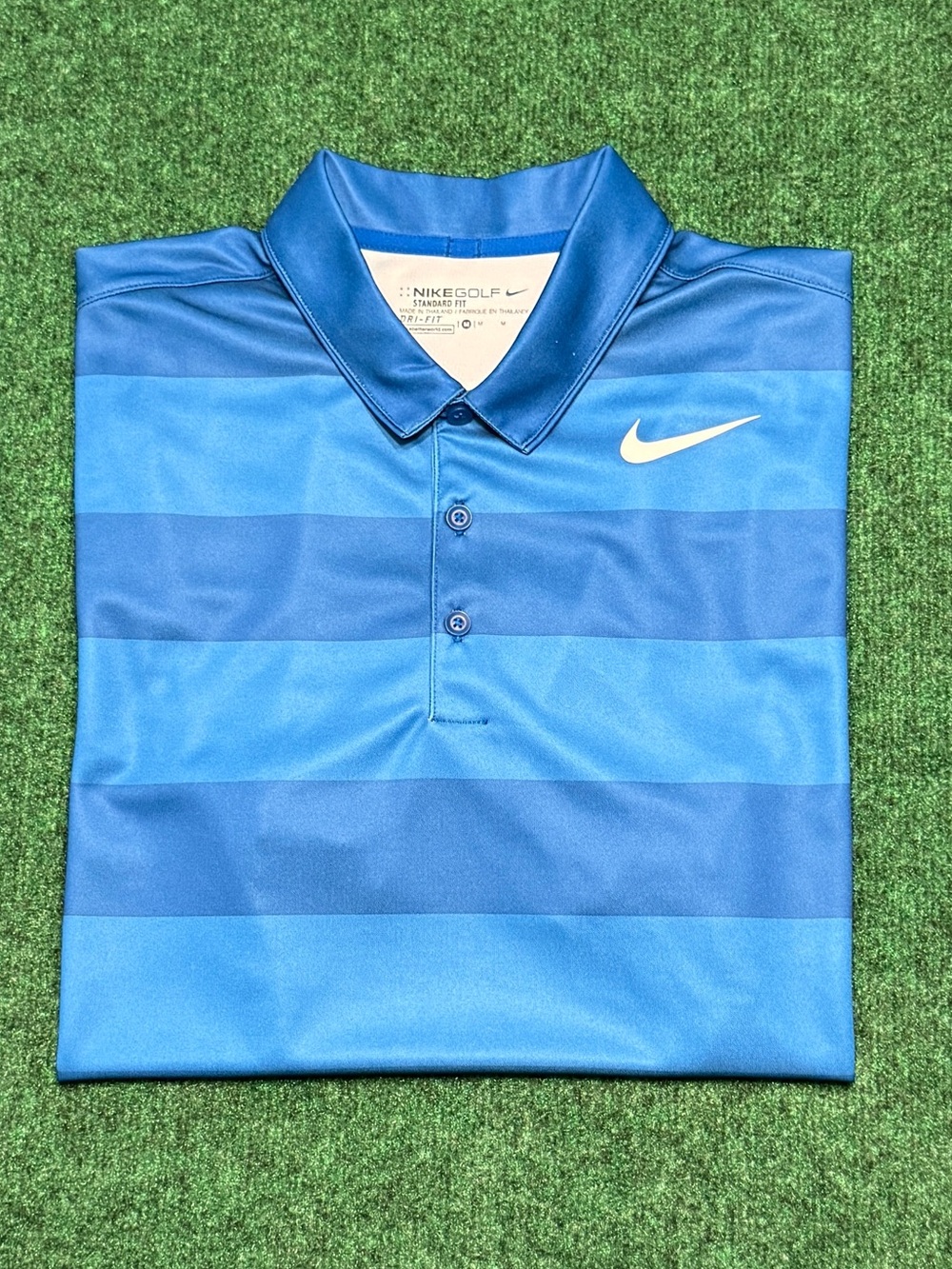 Mens Nike Dri-Fit Golf Polo (Blue Striped/ Size Medium)